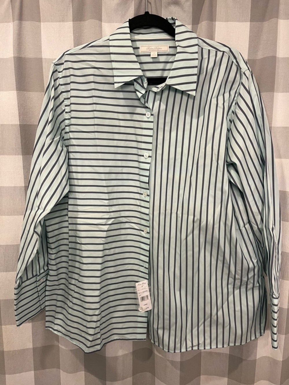 Brooks Brothers Mint and Navy Striped Button-Up Shirt